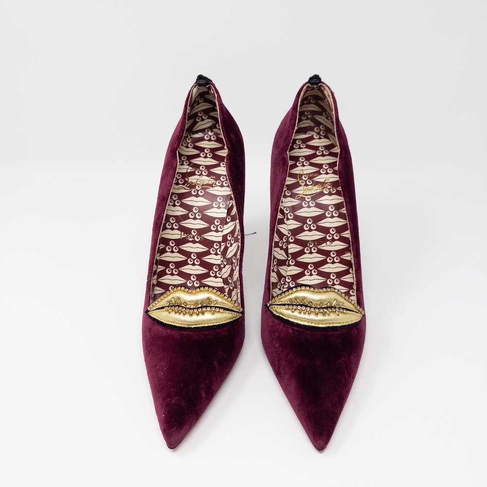 Christian Louboutin Hot Kiss T’s Burgundy Velvet Stiletto Heels Size 38 EU - Picture 2 of 8